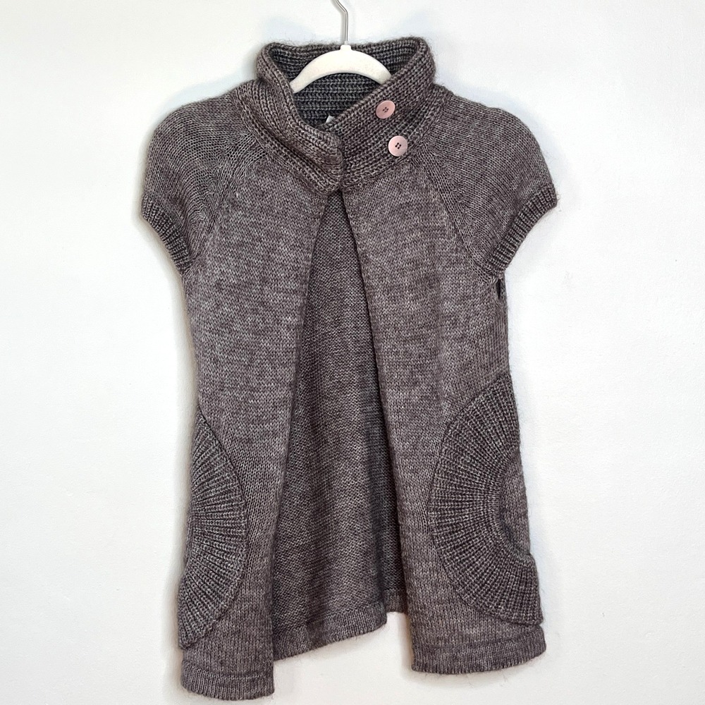 Be...Tween Mohair Blend Girls Mock Neck Short Sleeve Knit Open Cardigan Taupe S